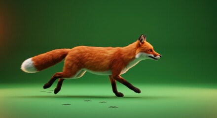 Running red fox animation on green screen