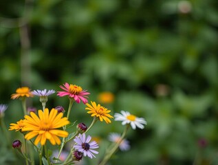 Obraz premium Vibrant Wildflowers: A Delicate Summer Bouquet in Soft Focus