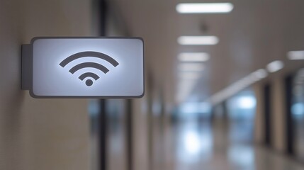 Wireless Connectivity: A glowing Wi-Fi symbol illuminates a hallway, suggesting seamless internet access and modern connectivity, emphasizing the ease of access to technology.
