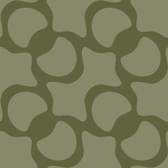 Abstract vector geometric seamless pattern. Stylish soft green background with smooth quirky shapes, grid. Retro vintage style ornament texture. Funny repeated design for decor, print, fabric, textile