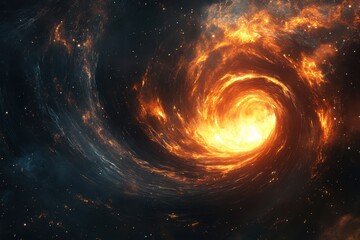 Obraz premium Exploring the vibrant swirling gases of a fiery black hole in deep space, Fiery black hole in deep space with swirling gases and intense colors Space concept