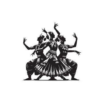 indian dancers silhouette black and white clip art preview