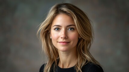 Naklejka premium Woman, blonde hair, portrait, studio, neutral background, professional headshot