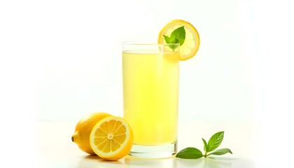 Glass of fresh lemonade isolated on white background