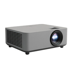 Compact gray multimedia projector with a bright lens, ideal for home entertainment and professional displays.