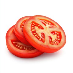 Vibrant Red Tomato Slices: A Close-Up View of Juicy, Ripe Tomato Rings Isolated on White Background, Perfect for Culinary and Food Photography