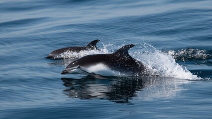 Fototapeta premium Dolphins Leaping in the Open Ocean