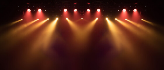 stage light with colored spotlights and smoke, concert and theatre scene 