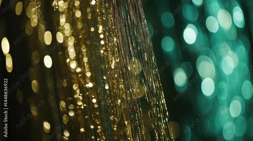 Wall mural ethereal strands of shimmering gold cascade against a backdrop of turquoise bokeh creating a magical