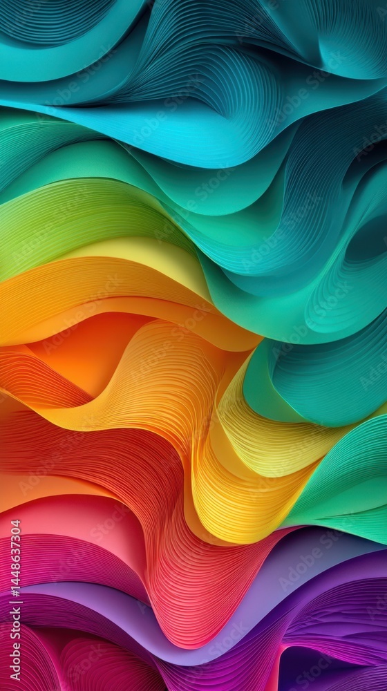 Poster abstract rainbow gradient curves flow with vibrant colors creating a mesmerizing visual experience w