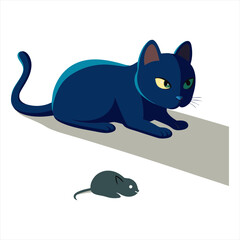 Vector art illustration of a cat hunting a mouse