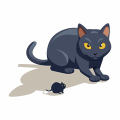 Obraz premium Vector art illustration of a cat hunting a mouse