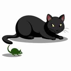 Vector art illustration of a cat hunting a mouse