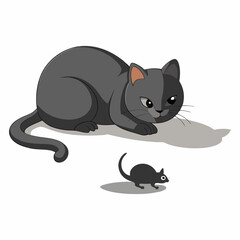 Vector art illustration of a cat hunting a mouse