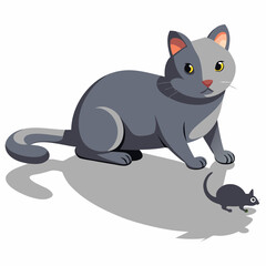 Vector art illustration of a cat hunting a mouse