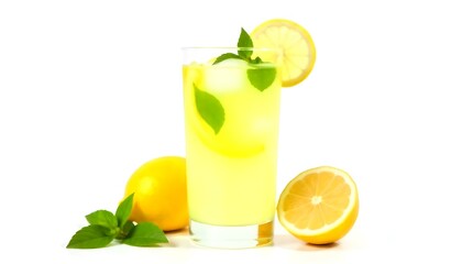 Glass of fresh lemonade isolated on white background
