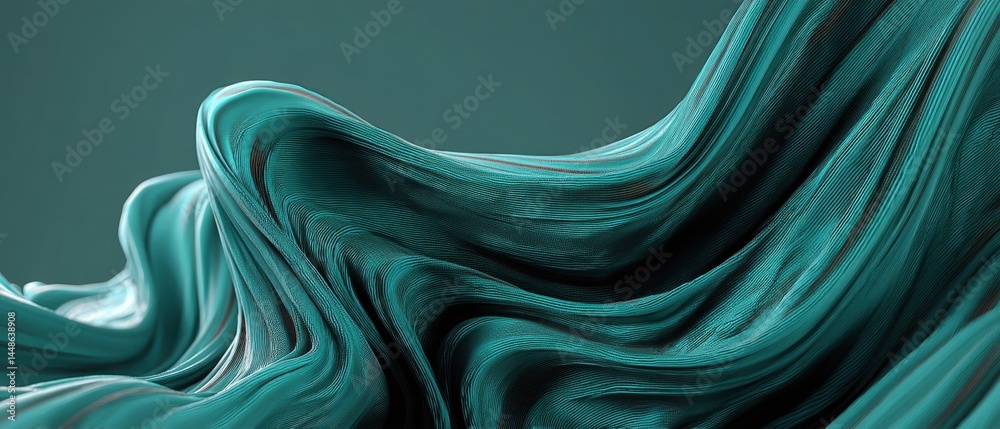 Poster abstract teal fabric wave with flowing lines and smooth texture in a studio shot with soft lighting 