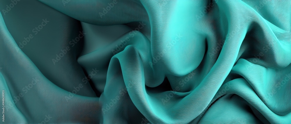 Poster elegant turquoise fabric texture with flowing folds creating a soft and luxurious visual effect for 