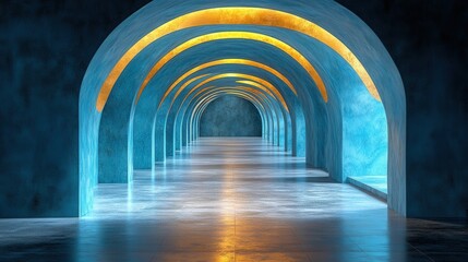Fototapeta premium A stylized, illuminated archway tunnel of vibrant hues.