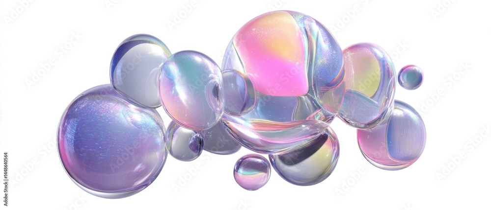 Wall mural abstract iridescent spheres on a white background creating a dreamy ethereal and futuristic composit