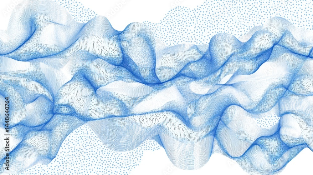 Poster abstract blue wave pattern on white background creating a sense of fluidity and movement with subtle
