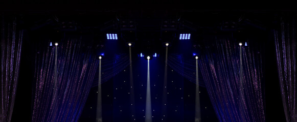 scene, stage light with colored spotlights and smoke	