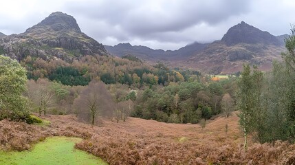 Autumnal Landscape with Majestic Mountains and Forest