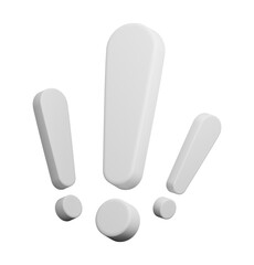 3D White Exclamation Marks in Various Sizes on Transparent Background