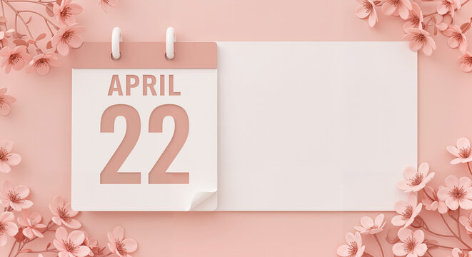 Calendar page showing April 22 with flowers and a blank space for International Mother Earth Day