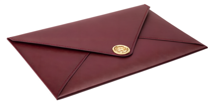 a luxurious burgundy envelope on white background