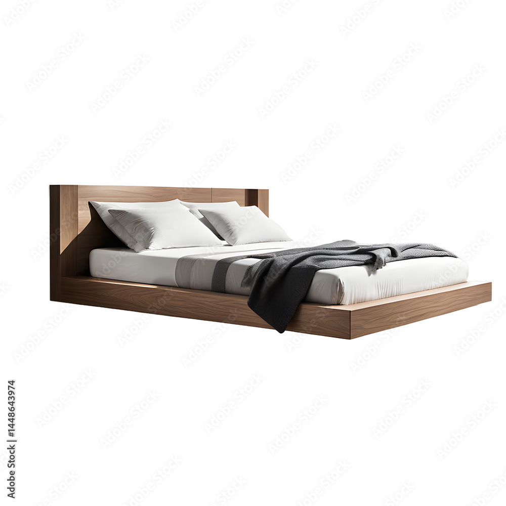 Leinwandbilder contemporary floating bed design with hidden supports, isolated on a empty plain background