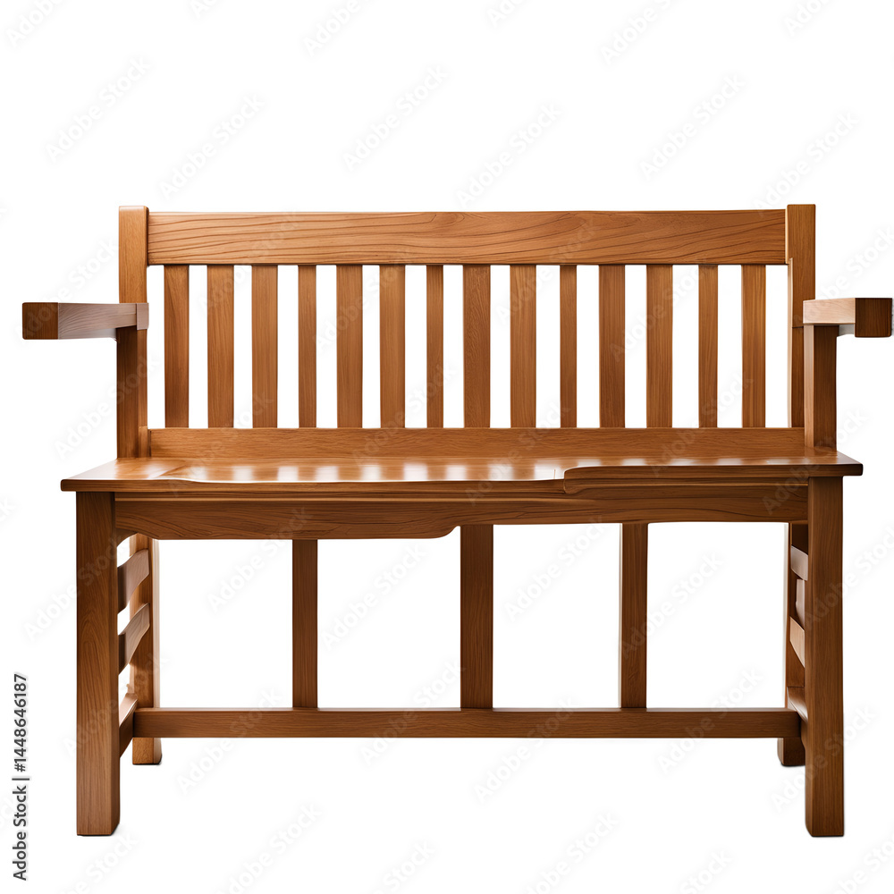 Poster Craftsman style mission oak bench with simple vertical slats, isolated on a empty plain background
