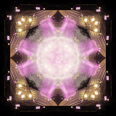 Abstract pattern, multi-colored kaleidoscope from photos stage light and smoke on stage, lighting...