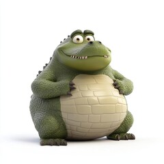Fototapeta premium Happy Fat Cartoon Crocodile with 3D Render.