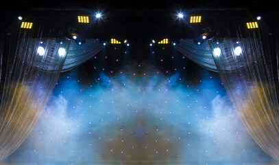 stage light with colored spotlights and smoke, concert and theatre scene 