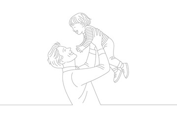 Father Lifting Child Playfully - Minimalist Sketch Illustration