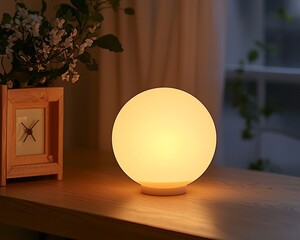 Warm, ambient, spherical table lamp