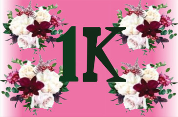 1k followers card. Template for social networks, blogs. Social media celebration banner. 1k online community fans. 1thousand subscribe 