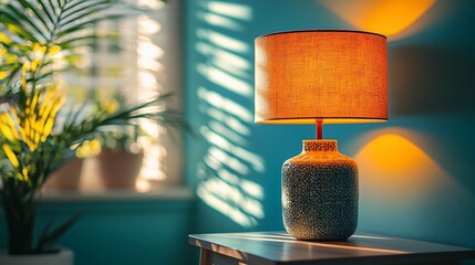 Warm, inviting table lamp in a cozy teal room