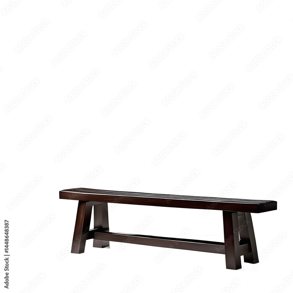 Poster Transitional espresso-stained wood bench with silver hardware, isolated on a empty plain background