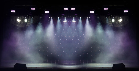 stage light with colored spotlights and smoke, concert and theatre scene 