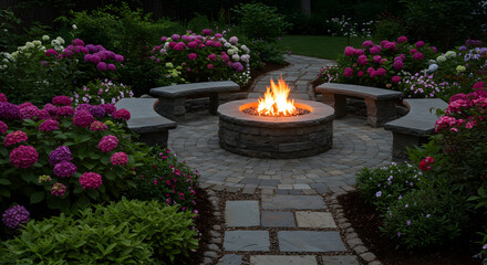 Warm Fire Pit And Beautiful Garden Retreat For Relaxation And Socializing