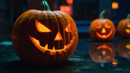 Fototapeta premium Neon jack-o’-lantern