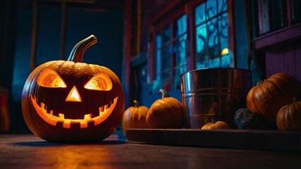 Fototapeta premium Neon jack-o’-lantern