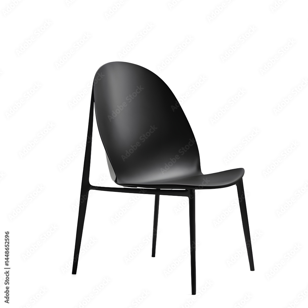 Poster modern minimalist black matte chair with geometric form, isolated on a empty plain background