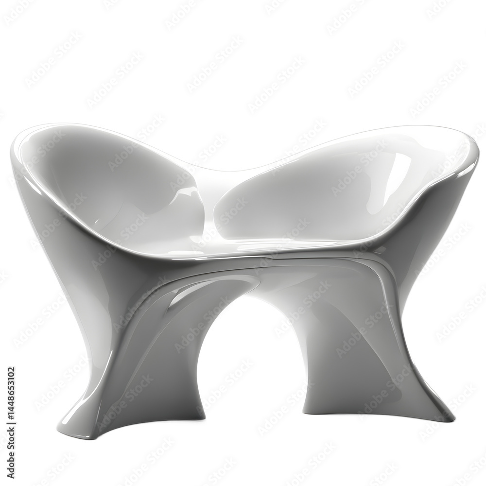 Poster space age fiberglass chair with smooth continuous curves, isolated on a empty plain background