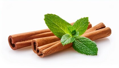 Cinnamon sticks and mint sprig
