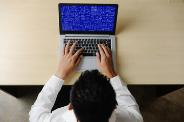 Mathematic equations and modish formula on computer screen showing concept of science and education