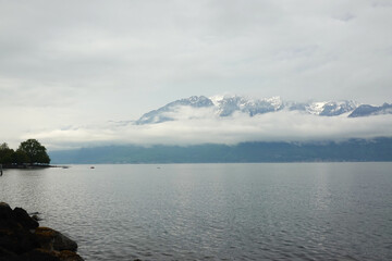 The view of Geneva lake from Vevey, Switzerland