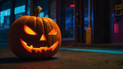 Fototapeta premium Neon jack-o’-lantern